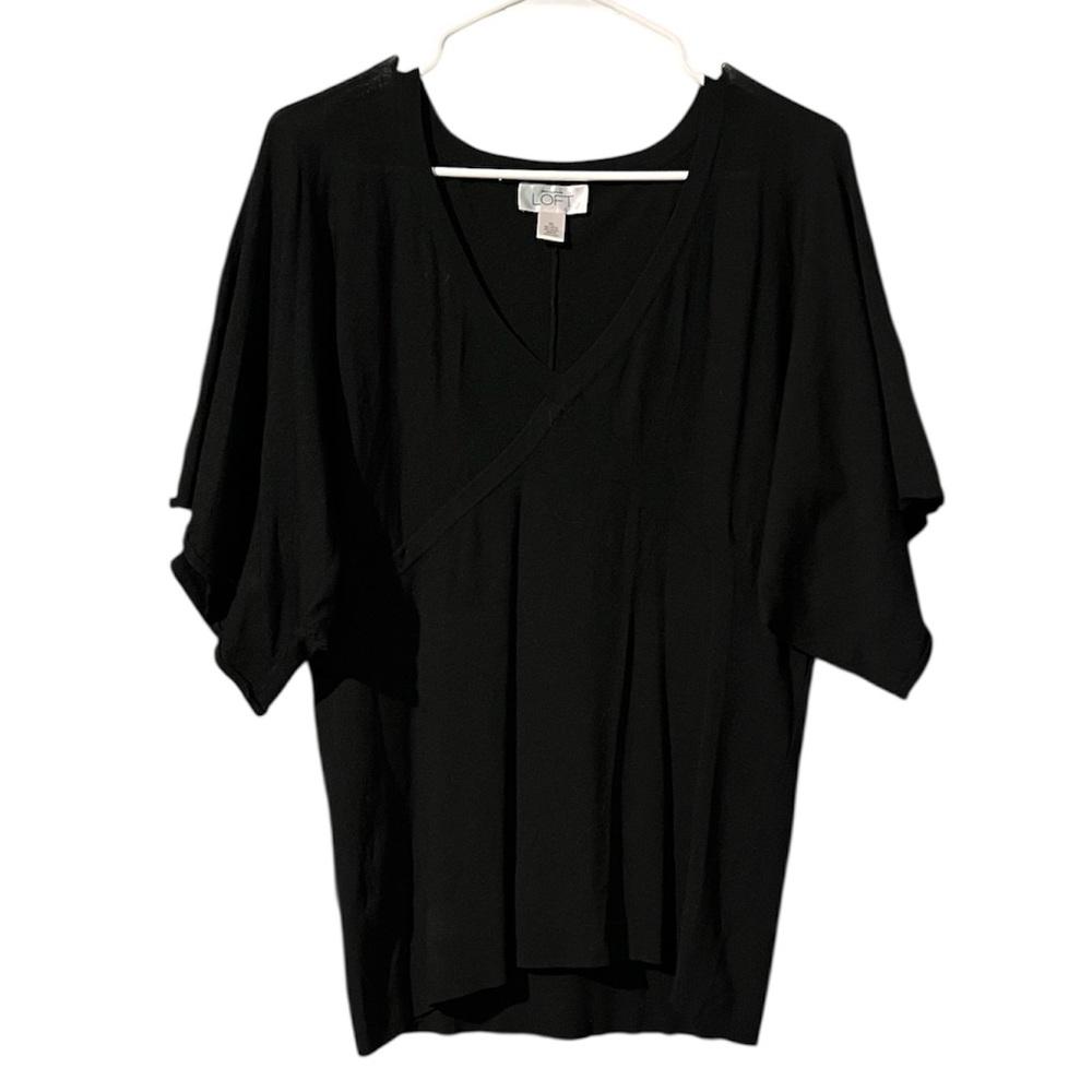 Loft Black V-Neck Stretchy Blouse with Kimono Sleeves